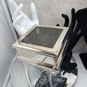 Pottery barn Silver Jewelry Trinket Box with Black Velvet Interior A Glass Top